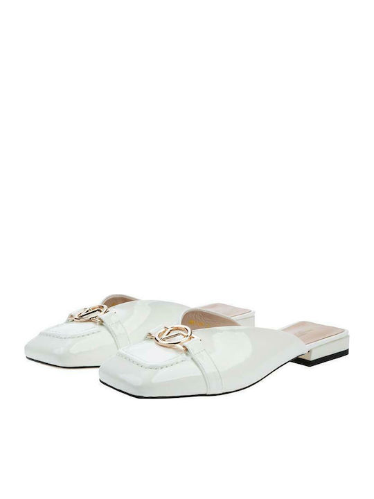 Flat Δερμάτινα Mules σε Λευκό Χρώμα