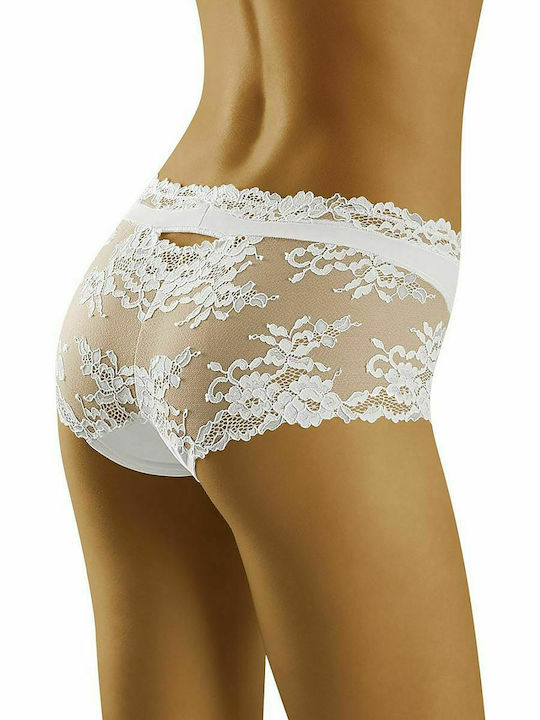 Wolbar Figi Luxa Hochtailliert Damen Boxer mit Spitze Weiß 116761