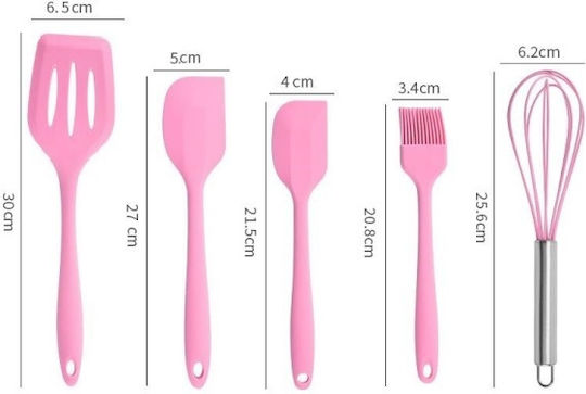 Silicone Cooking Utensil Set Pink 5pcs