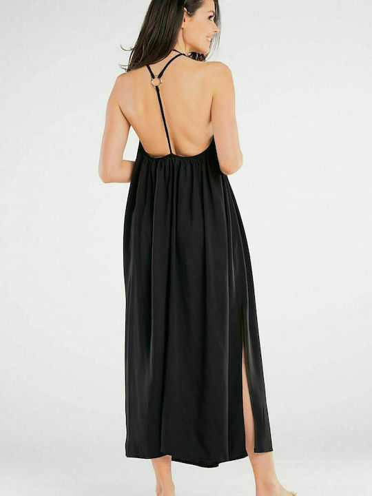 Awama Summer Maxi Dress with Slit Black