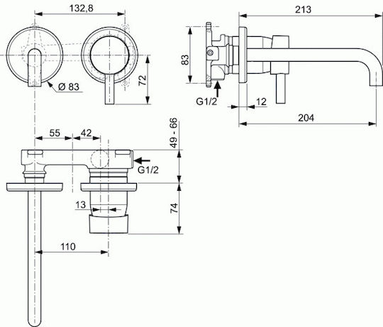 Ideal Standard Ceraline Built-in Mixer & Spout Set for for Bathroom Sink 1 Exit Silver