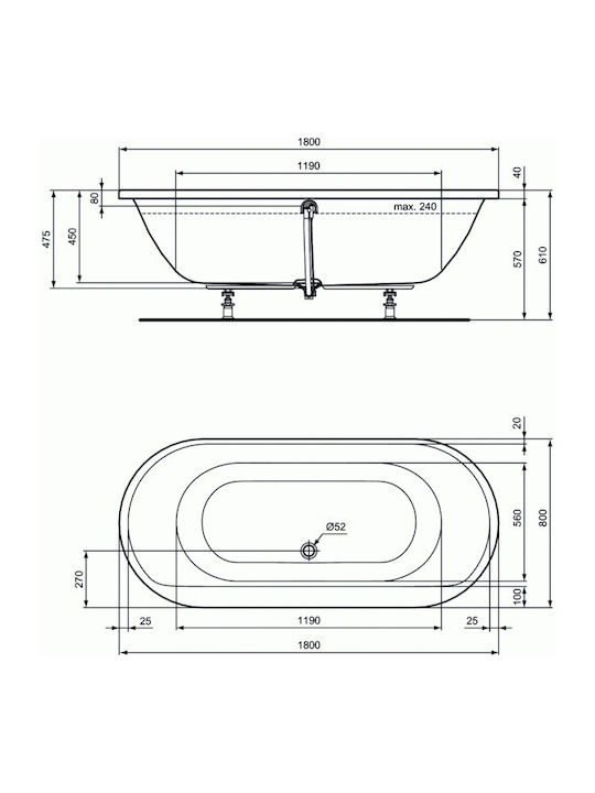 Ideal Standard Connect Air Cadă de baie Acrilic 180x80cm