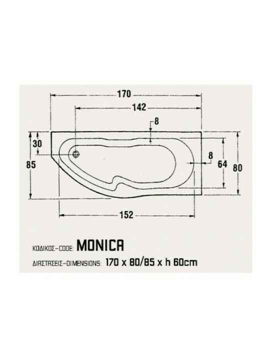 Sanitec Monica Cadă de baie colț cu montaj stânga Acrilic 170x80cm