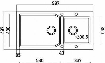 Crown Quadra Q-98 6798 6798-170 Drop-In Chiuvetă Stânga din Granit Sintetic L100xW50cm Nero
