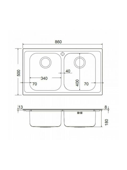 Apell Venezia 8330 8330-112 Drop-In Sink Inox Matte W86xD50cm Silver