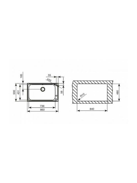 Teka Big Bowl 86 1C (Bahia) Ένθετος Νεροχύτης Inox Σατινέ Μ86xΠ50cm Ασημί