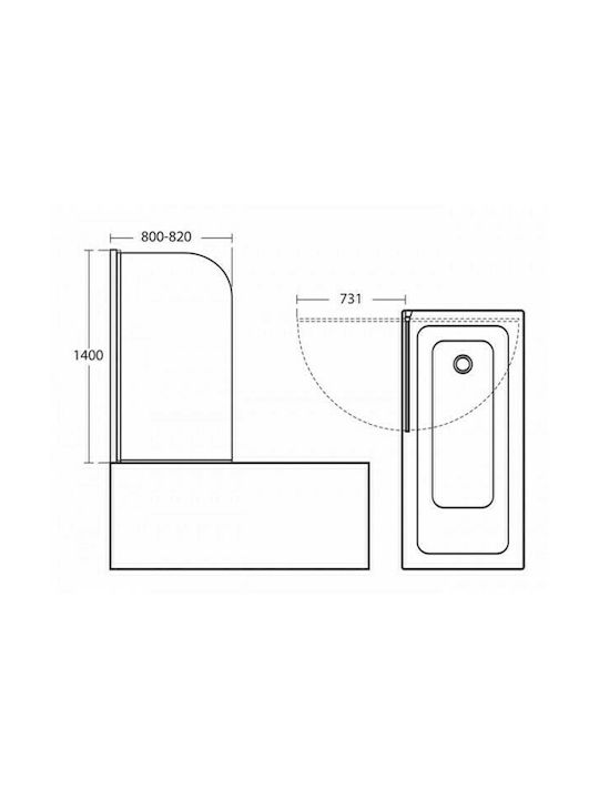 Ideal Standard Connect V1 Διαχωριστικό Μπανιέρας με Ανοιγόμενη Πόρτα 82x140cm
