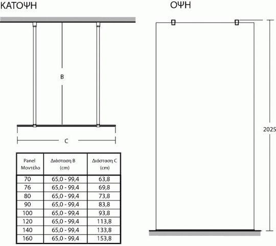 Ideal Standard Synergy Διαχωριστικό Ντουζιέρας 120x202.5cm