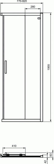 Ideal Standard Connect 2 Cabinet Duș cu Glisare Ușă 80x90x195.5cm Negru mat