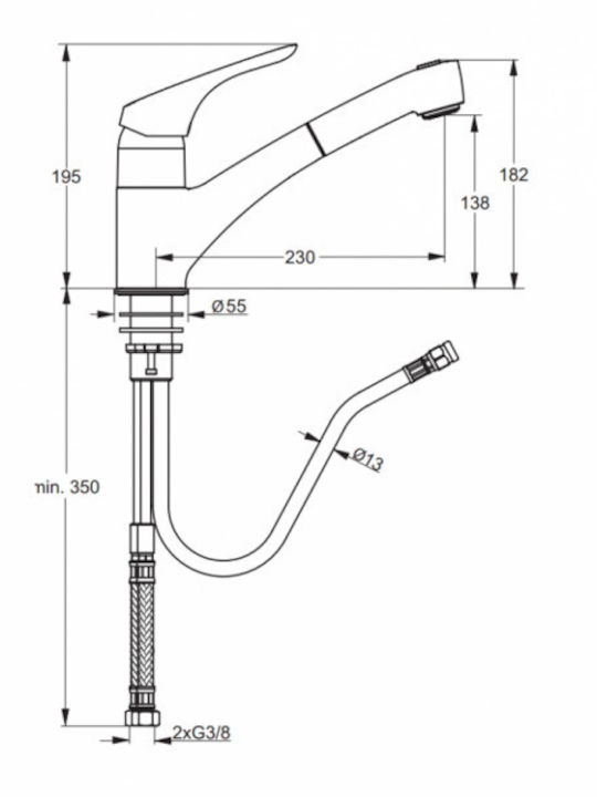 Ideal Standard Cerasprint Kitchen Faucet Counter with Pull-Out Spray Silver