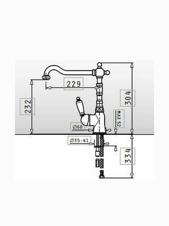 Pyramis Baroque Tall Kitchen Faucet Counter Chrome