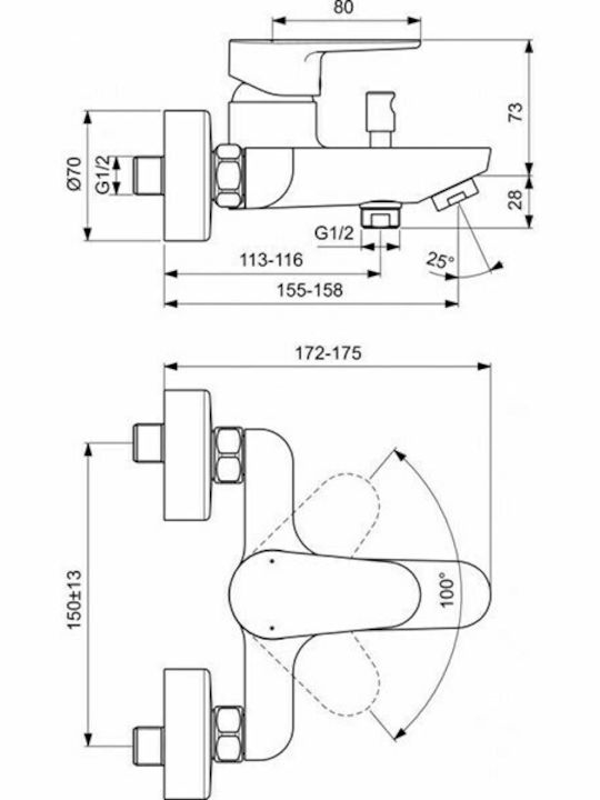 Ideal Standard Cerafine O Αναμεικτική Μπαταρία Μπανιέρας Μαύρη