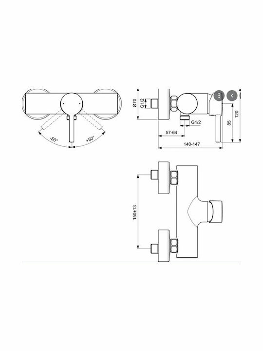 Ideal Standard Ceraline Миксер Батерия Баня Черен