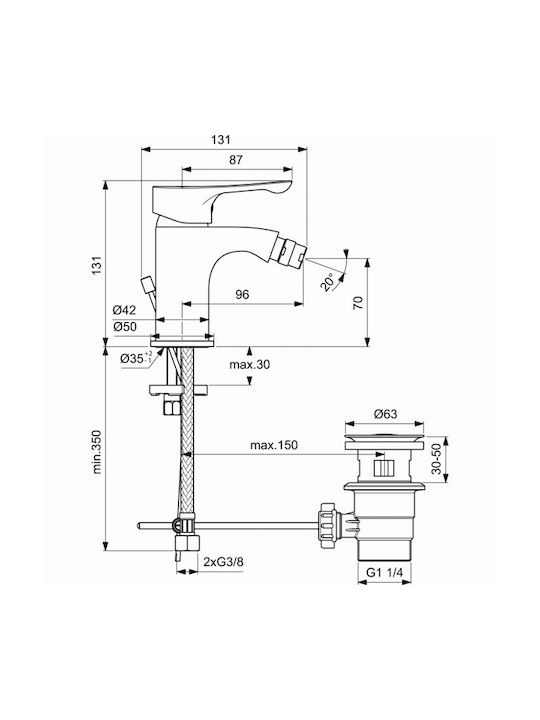 Ideal Standard Alpha Μπαταρία Μπιντέ Ασημί
