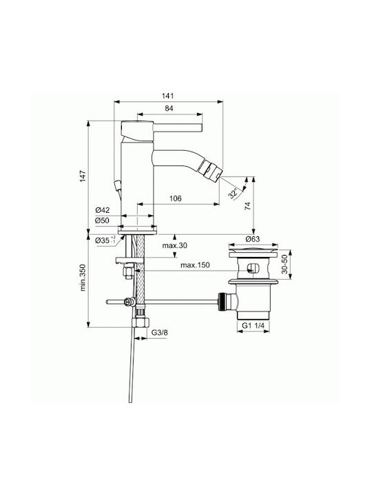 Ideal Standard Ceraline Μπαταρία Μπιντέ Ασημί