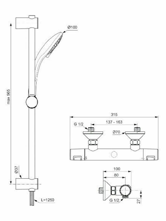 Ideal Standard Ceratherm Mischung Bade- / Duscharmatur Dusche Thermostatische Komplettes Set Silber