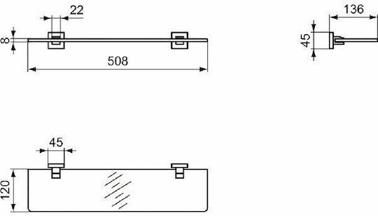 Ideal Standard Iom Square Стенен Рафт за баня Стъклен 52x12x4.5см Прозрачна