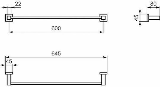 Ideal Standard Iom Square Ράγα Μπάνιου Μονή Επιτοίχια με Βίδες Inox Ασημί