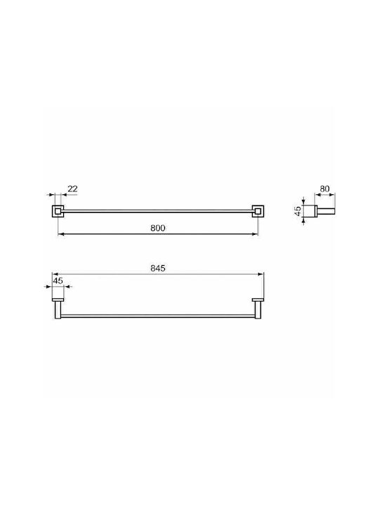 Ideal Standard Iom Square Ράγα Μπάνιου Μονή Επιτοίχια με Βίδες Inox Ασημί