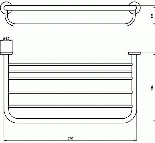 Ideal Standard Iom A9106 Ραφιέρα Μπάνιου 6 Θέσεων Επιτοίχια με Βίδες ​60.2x8.8cm Ασημί