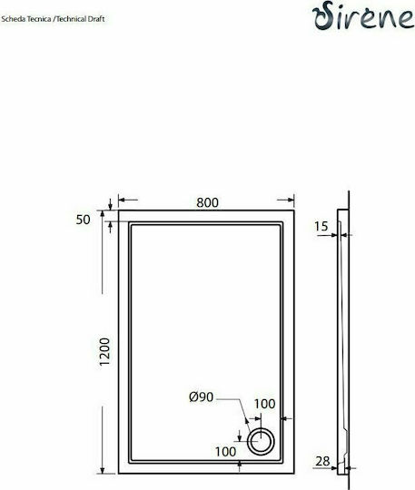 Sirene Rectangular Acrylic Shower White Extra Flat 120x80x5cm