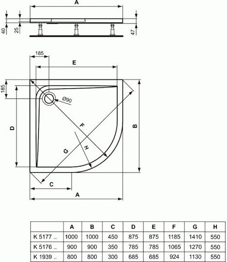Ideal Standard Ultra Flat Halbkreisförmig Acryl Dusche x100cm Weiß