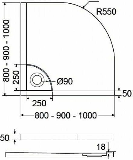 Sirene Semicircular Acrylic Shower White Flow 90x90x5cm