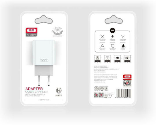 XO Φορτιστής Χωρίς Καλώδιο με Θύρα USB-A Λευκός (L93)