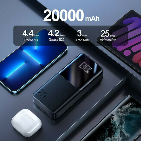 Joyroom JR-QP192 Power Bank 20000mAh 22.5W με 2 Θύρες USB-A και Θύρα USB-C Μαύρο