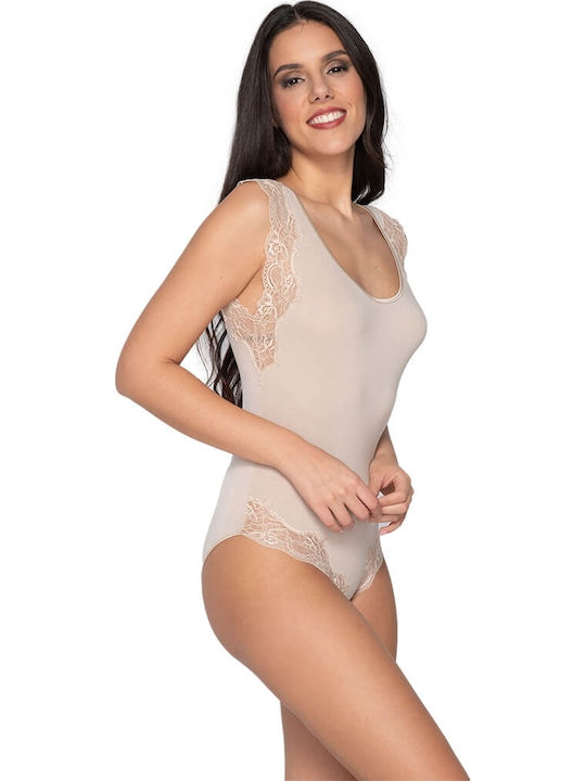 Sleeveless Bodysuit with Lace Regular Fit Beige