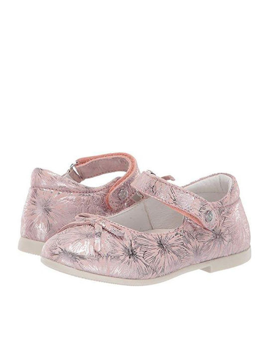 Kids Leather Ballerinas with Hoop & Loop Closure Pink