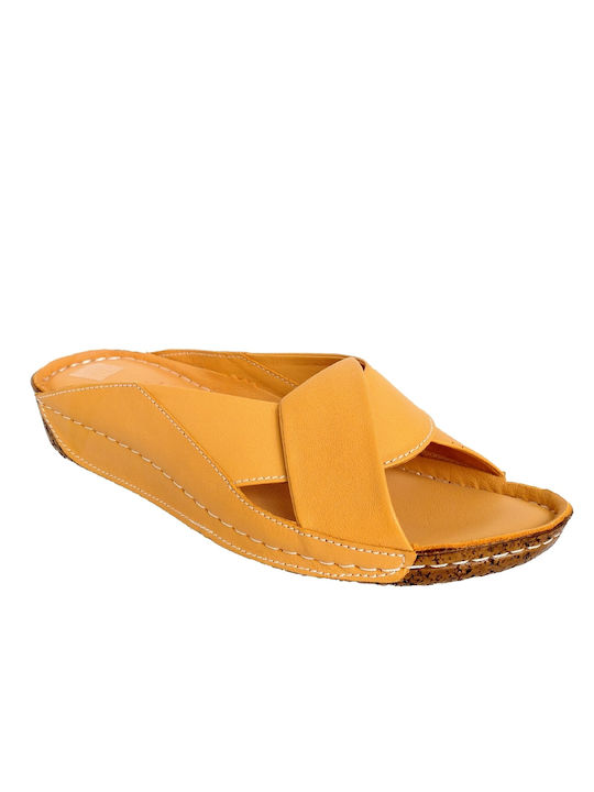 Gotsi Anatomic Leather Women's Flat Sandals Anatomic in Yellow Color