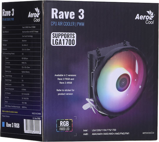 Aerocool AEROPGSRAVE3-FRGB-4P Ψύκτρα Επεξεργαστή για Socket AM4/115x/1700 με RGB Φωτισμό