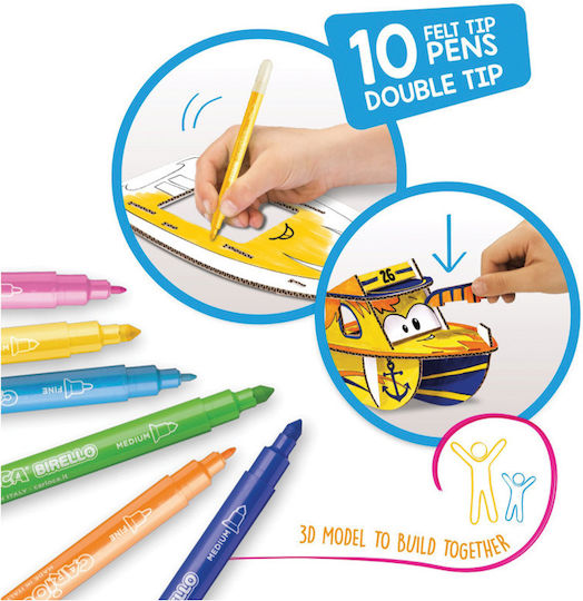 Carioca Create & Color Mr Boat 3D Set de Colorat Set de puzzle de colorat cu 10 markere 10buc