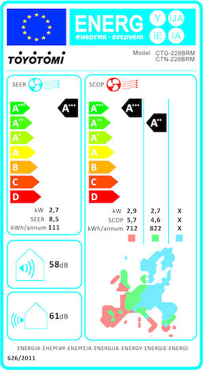 Toyotomi Erai 2022 Κλιματιστικό Inverter 9000 BTU A+++/A++ με Τεχνητή Νοημοσύνη Midnight Blue