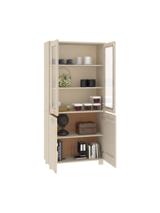Floor-standing Living Room Display Cabinet made of Solid Wood with Glass Honey Brown 85x35x80cm