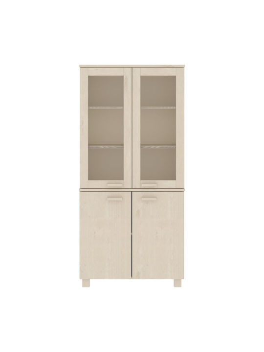 Floor-standing Living Room Display Cabinet made of Solid Wood with Glass Honey Brown 85x35x80cm