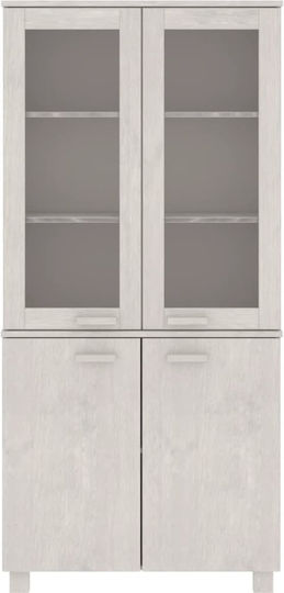 Living Room Display Cabinet Made of Solid Wood with Glass White 85x35x80cm