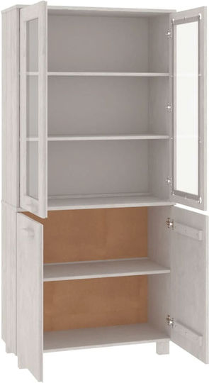 Living Room Display Cabinet Made of Solid Wood with Glass White 85x35x80cm