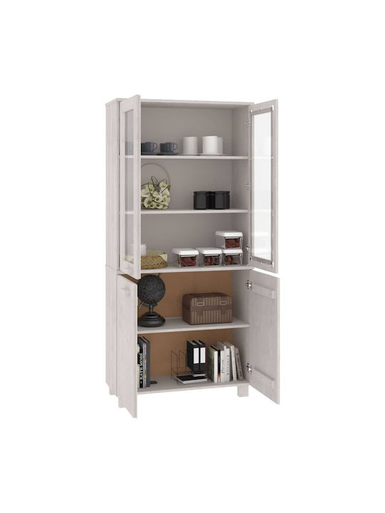 Free Standing Living Room Display Cabinet of Solid Wood with Glass White 85x35x80cm