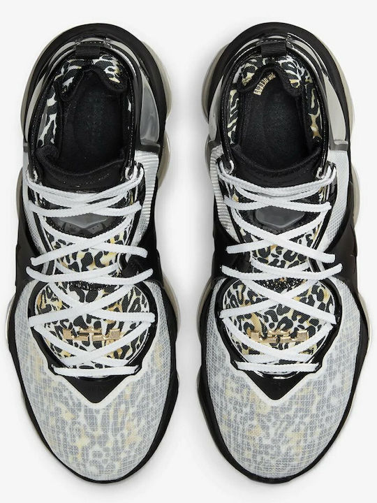 LeBron 19 inalti Pantofi de baschet Alb / Negru / Aur Metalizat