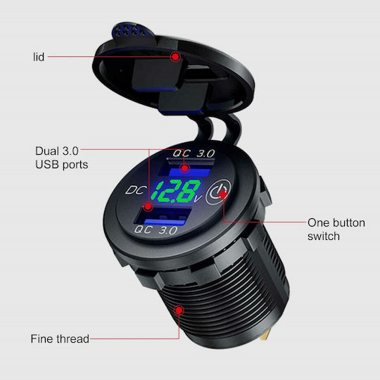 QC3 Motorradladegerät Schnellladung mit Anschlüssen: 2xUSB
