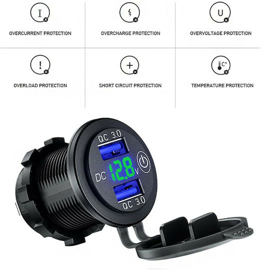 QC3 Motorradladegerät Schnellladung mit Anschlüssen: 2xUSB