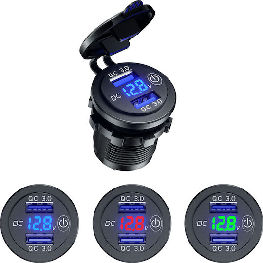 QC3 Мотоциклетно зарядно устройство Бързо зареждане с Портове: 2xUSB