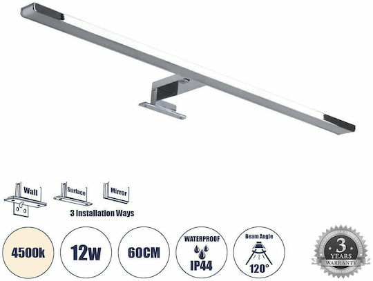 GloboStar Nina Modern Bathroom/Panel Light with Integrated LED and Natural White Light Silver 60x4x4cm