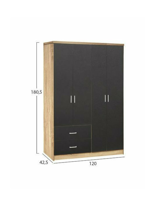 Four Door Wardrobe BRIANA Gray 120x42.5x180.5cm