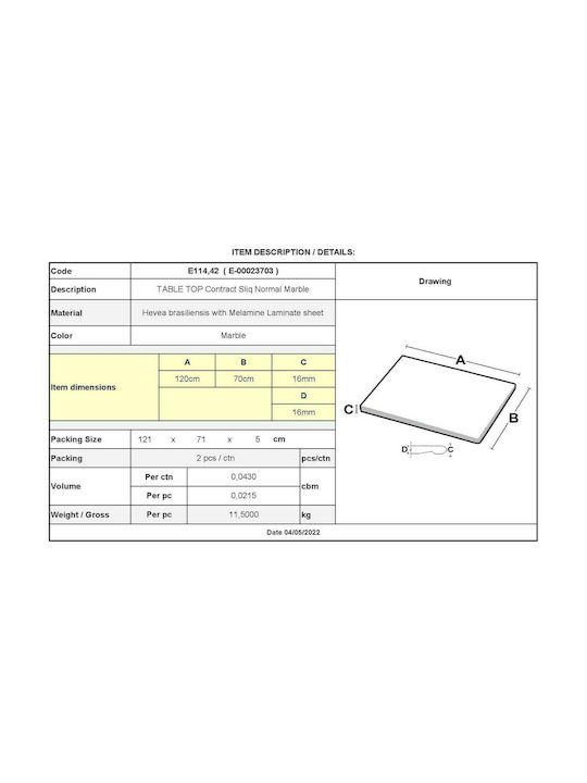 Woodwell Contract Sliq Rechteckig Tischoberfläche aus Spanplatte Marble 120x70cm Ε114,42 1Stück