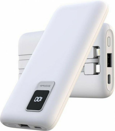 XO PR151 με Οθόνη και Βάση Φόρτισης x2 Power Bank 10000mAh με 4 Θύρες USB-A και 2 Θύρες USB-C Λευκό