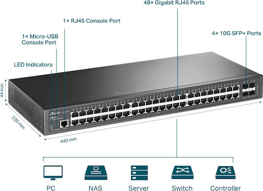 TP-LINK TL-SG3452X v1 Управление на L2 Switch с 48 Портове Гигабитови (1Gbps) Ethernet и 4 SFP Портове