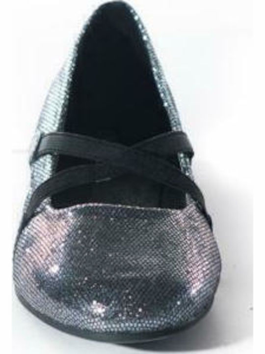 Kids Ballerinas with Elastic Strap Silver